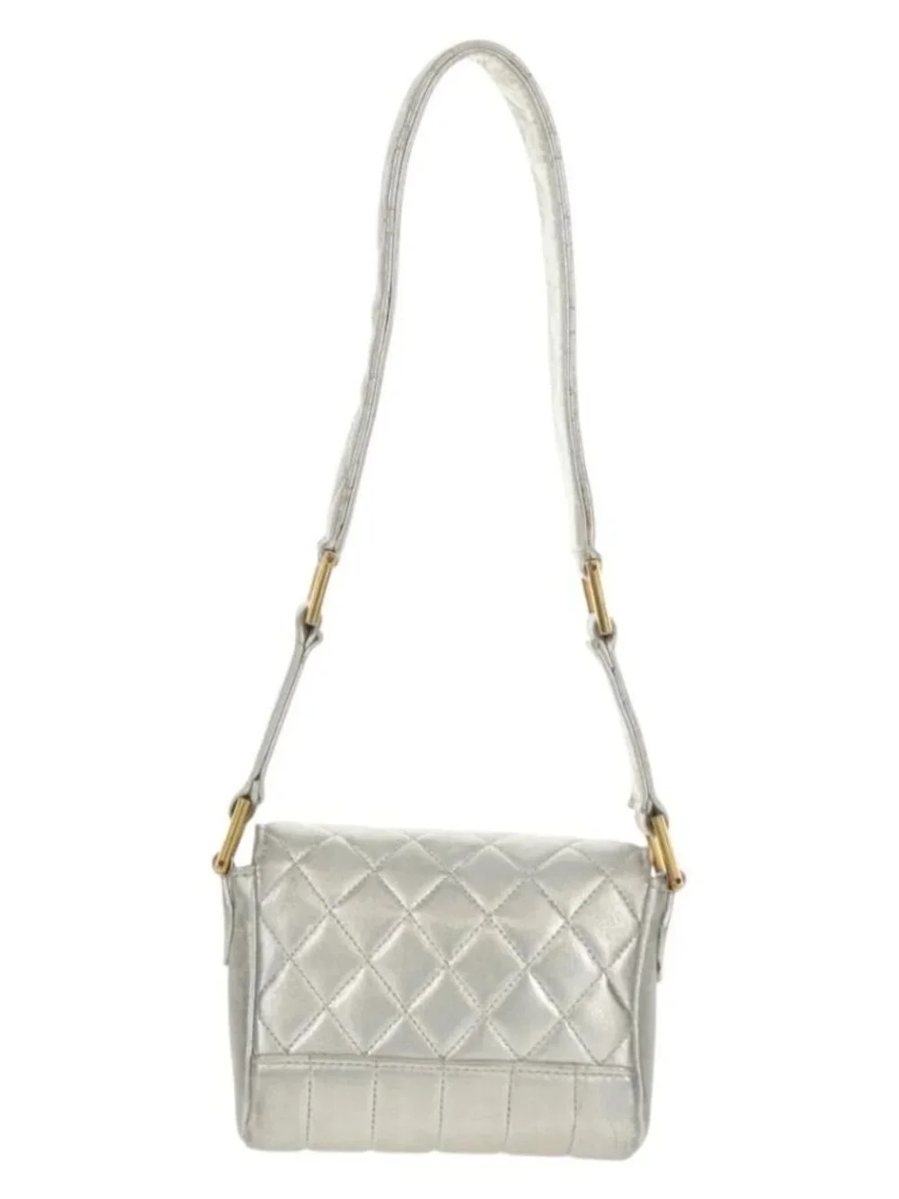CHANEL Matelasse Shoulder Bag Leather Silver Gold CC Auth 152450SAV